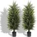 Outdoor Artificial Cedar Trees 3.3ft Artificial Topiary Shrubs Potted Lifelike Fake Cypress Tree 2 Packs Faux Bushes Plant for Decorative Indoor or Outdoorï¼ˆ40inchï¼‰