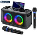 JAUYXIAN Karaoke Machine with 2 Microphones Karaoke Singing Machine with RGB Lights Karaoke Machine for Adult/ Kid Bluetooth Karaoke Speaker System with TWS Function (T22-T/ Black)