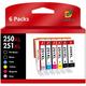 PGI-250XL CLI-251XL Ink Cartridge Compatible for Canon PGI-250XL PGI 250 XL CLI-251XL CLI 251 XL to use with Pixma IP8720 (1 Large Black 1 Cyan 1 Magenta 1 Yellow 1 Small Black 1 Gray) 6 Pack