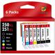 251XL 250XL Ink Cartridges Replacement for Canon 250 251 XL PGI-250XL CLI-251XL to use with PIXMA MX922 MX920 IX6820 MG5520 MG7520 IP8720 MG6620 MG7120 (6 Pack)
