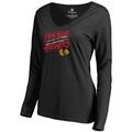 Women's Fanatics Branded Black Chicago Blackhawks Hometown Collection Earn Your Feathers Long Sleeve T-Shirt