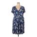 Fortune + Ivy Casual Dress - A-Line V Neck Short sleeves: Blue Print Dresses - Women's Size 2X
