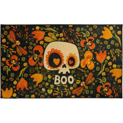 Flower Boo Skull Multi Kitchen Rug by West Of The Wind in Multi (Size 24 X 40)