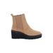 Linea Paolo Boots: Chelsea Boots Wedge Boho Chic Tan Solid Shoes - Women's Size 7 - Almond Toe