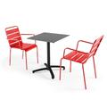 Oviala Business Gartentisch aus Schieferlaminat grau und 2 rote Sessel - Oviala