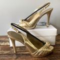 Nine West Shoes | Nine West Gold Platform Sling Back Sandals, Size 7.5. | Color: Gold | Size: 7.5