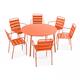 Oviala Business Set aus rundem Terrassentisch und 6 Sesseln aus orangefarbenem Stahl - Oviala