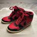 Nike Shoes | Nike Air Force Dunk Sky High Red And Black Patent Leather Wedge Sneakers, Sz 7 | Color: Black/Red | Size: 7
