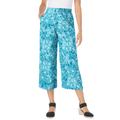 Plus Size Women's Pull-On Elastic Waist Soft Capri by Woman Within in Turq Blue Floral (Size 26 W) Pants