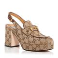 Gucci Shoes | Gucci Women's Horsebit Slingback Platform Block Heel Pumps 37.5 | Color: Brown/Tan | Size: 37.5eu