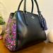 Coach Bags | Coach Margot Rose Meadow Carryall Leather Satchel/Shoulder Bag - F57630 | Color: Black/Purple | Size: 13.5l X 9h X 6w