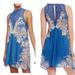 Free People Dresses | Free People Marsha Floral Printed Slip Blue Lace Rayon Dress Womens Size Medium | Color: Blue/Pink | Size: M