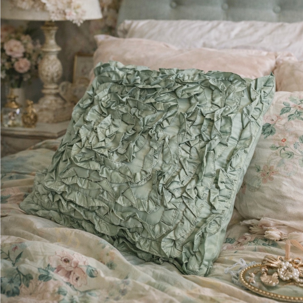 Anthropologie Bedding | Anthropologie Ruffle Pillow Sham Cover Square Bedding Mint Green Cottage Seafoam | Color: Green | Size: Os