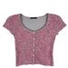 Brandy Melville Tops | Brandy Melville Pink Y2k Cheetah Print Button Front Cap Sleeve Crop Top | Color: Pink/White | Size: Xs