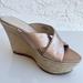 Nine West Shoes | Nine West Platform Espadrille Wedge Bronze Metallic Slide Size 9 | Color: White/Gray | Size: 9