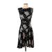 Ann Taylor LOFT Casual Dress - A-Line Crew Neck Sleeveless: Black Print Dresses - Women's Size Small