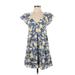 Abercrombie & Fitch Casual Dress - A-Line V Neck Short sleeves: Blue Floral Dresses - Women's Size 2X-Small Tall