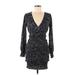 Style Rack Casual Dress - Bodycon V-Neck Long sleeves: Black Polka Dots Dresses - Women's Size Small