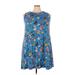 Ann Taylor LOFT Casual Dress - Mini Crew Neck Sleeveless: Blue Floral Dresses - Women's Size 20 Plus