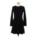 Ann Taylor LOFT Casual Dress - A-Line Crew Neck Long sleeves: Black Print Dresses - Women's Size 6 Petite