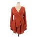 Casual Dress - Party Plunge Long sleeves: Orange Solid Dresses - Women's Size X-Large