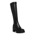 AQUA COLLEGE Womens Black 1" Platform Waterproof Stretch Ria Round Toe Block Heel Zip-Up Dress Boots UK Size 7