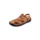 AQQWWER Sandals Men Summer Men Sandals Leather Breathable Soft Men Beach Sandals Slides Handmade Sandals Platform Outdoor Slippers (Color : Yellow brown, Size : 13)