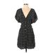 Xhilaration Casual Dress - Mini Plunge Short sleeves: Black Dresses - Women's Size Small