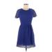 Free People Casual Dress - Mini Crew Neck Short sleeves: Blue Solid Dresses - Women's Size 8