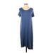 Pink Blush Casual Dress - Midi: Blue Solid Dresses - Women's Size Small