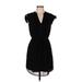 H&M Casual Dress - Mini V Neck Short sleeves: Black Solid Dresses - Women's Size 6