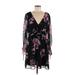 Xhilaration Casual Dress - Mini V Neck Long sleeves: Black Floral Dresses - Women's Size Medium