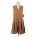 Nine West Casual Dress - Mini V-Neck Sleeveless: Brown Solid Dresses - Women's Size Small