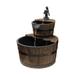 3 Gallons Cascading Water Fountain Patio Yard Decorative 2-Tier Wood Wine Barrel Fountain with Adjustable Pump 23"