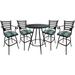 Outdoor Patio Bar Pub Set - 30" Stools Padded Back - Black Frame - 36" Table