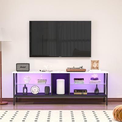 Iron TV cabinet with LED lights and marble texture