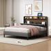 Grey Queen Size Upholstered Platform Bed with Storage Headboard & Sensor Light, Versatility Wood Bed Frame w/Sockets & USB Ports