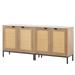 Set2 of Rustic Accent Storage Cabinet with 2 Rattan Doors,Mid Century Natural Wood Sideboard Furniture for Living Room