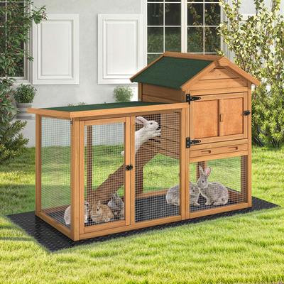 Moasis 50" Wooden Rabbit Hutch Outdoor Bunny Hutch with Pull Out Tray and PVC Mat