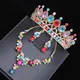 Diezi Luxus mehrfarbige Kristall krone Schmuck Sets für Hochzeit Halskette und Ohrringe Tiara Strass