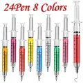 24Pcs Multicolor Syringe Pens Novelty Liquid Syringe Ballpoint Pen Needle Tube Shape Nurse Gift