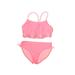 Cat & Jack Two Piece Swimsuit: Pink Solid Sporting & Activewear - Kids Girl's Size 10