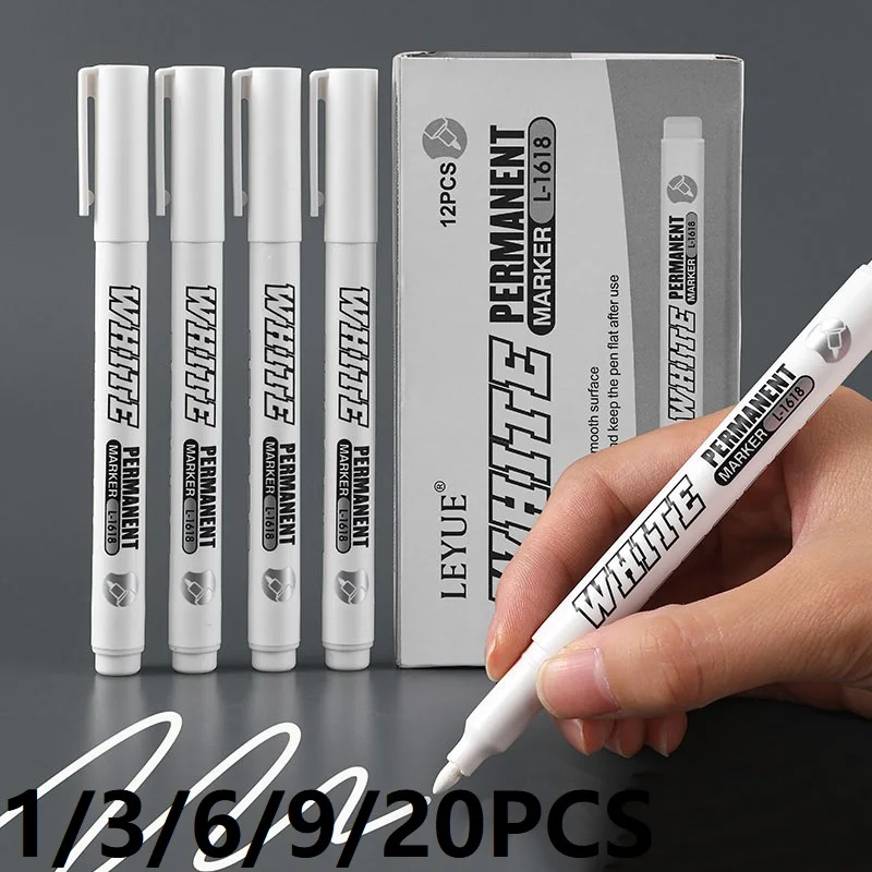 Neue 1/2/3PCS Wasserdichte Metall Marker Permanent Weiß Farbe Stift Waschen Kunst Malerei Graffiti Stifte Stoff holz Leder Marker1MM Image