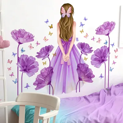 Große Lila Blumen Mädchen Zimmer Vinyl Wand Aufkleber Für Kinder Zimmer Dekoration Room Decor Wand Dekor Schlafzimmer Dekoration Home Aufkleber Image