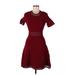 Sandro Casual Dress - A-Line High Neck Short sleeves: Burgundy Print Dresses - Women's Size Large