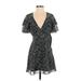 BCBGeneration Casual Dress - Mini Plunge Short sleeves: Black Print Dresses - New - Women's Size 0
