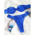 Bikini a fascia blu per le donne costume da bagno solido costumi da bagno Sexy perizoma Bikini Set