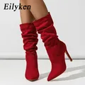 Eilyken nuovo Design pieghe sottili tacchi alti stivaletti da donna autunno inverno scarpe a punta
