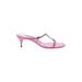 Manolo Blahnik Sandals: Slip-on Kitten Heel Feminine Pink Print Shoes - Women's Size 41.5 - Open Toe