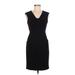 Adrianna Papell Cocktail Dress - Party V-Neck Sleeveless: Black Solid Dresses - Women's Size 6 Petite